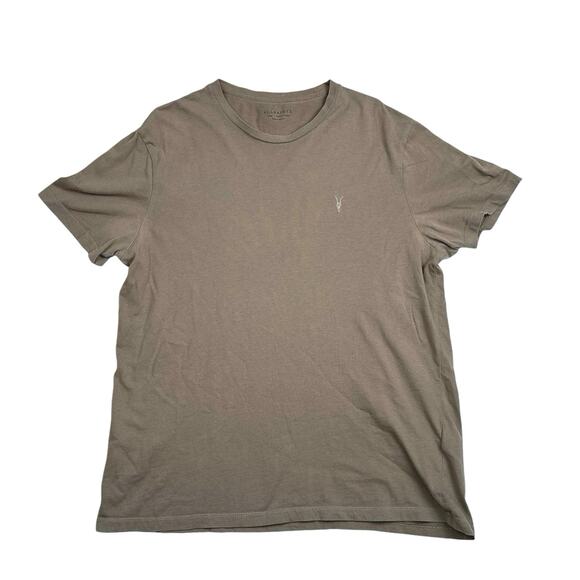 AllSaints Mens Brown Taupe Crew Neck Short Sleeve Regular Fit T-Shirt Tee Top L - Picture 1 of 5